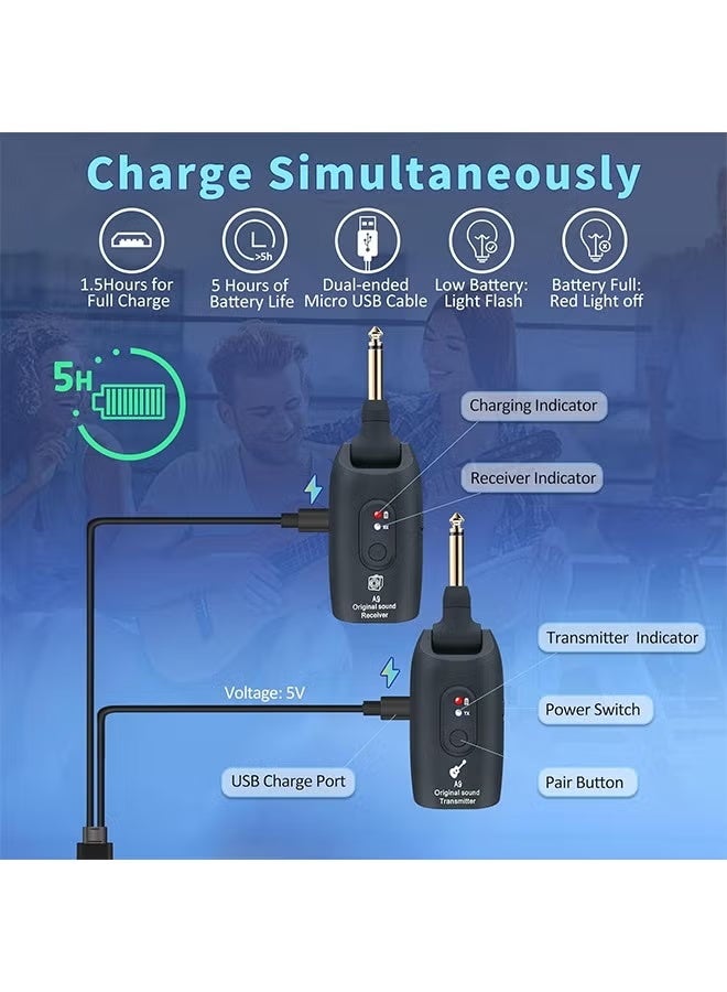 جهاز إرسال واستقبال صوتي لاسلكي قابل لإعادة الشحن 2.4 جيجا هرتز لنظام الجيتار الكهربائي للجيتار والباس، نطاق نقل يزيد عن 30 مترًا/100 قدم، قابل للدوران بزاوية 270 درجة، وقت عمل يصل إلى 4 ساعات (A9 أسود) - Image 4